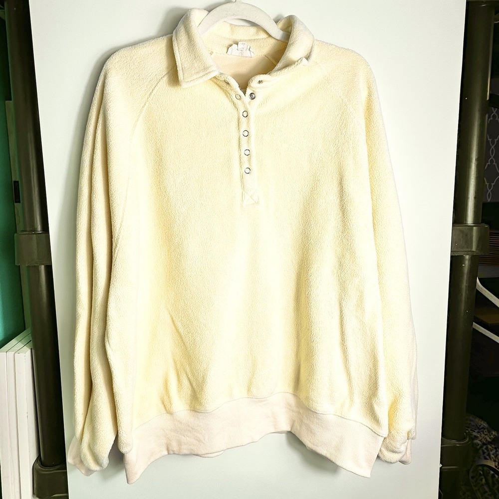 Urban Daizy Sherpa Pullover Sweatshirt 1/4 Snap Womens Lg Yellow Oversized VGC